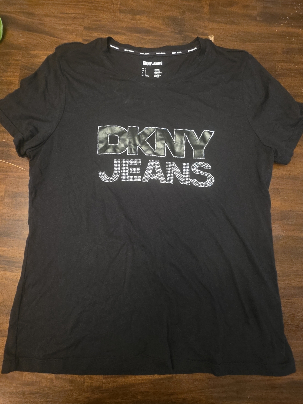 DKNY Black Short Sleeve Tee with Embellished Logo